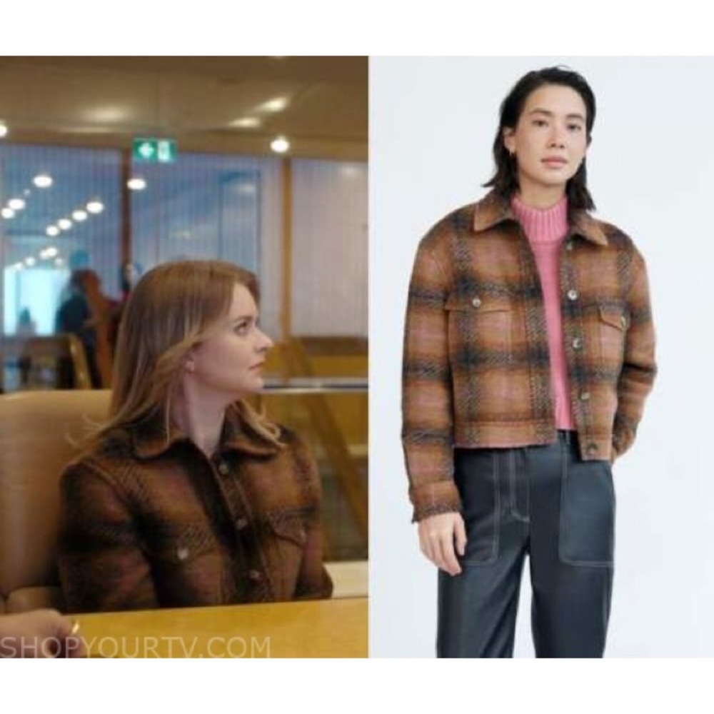 ARITZIA Wilfred Plaid Teddy Jacket - Brown and Pink- size XS